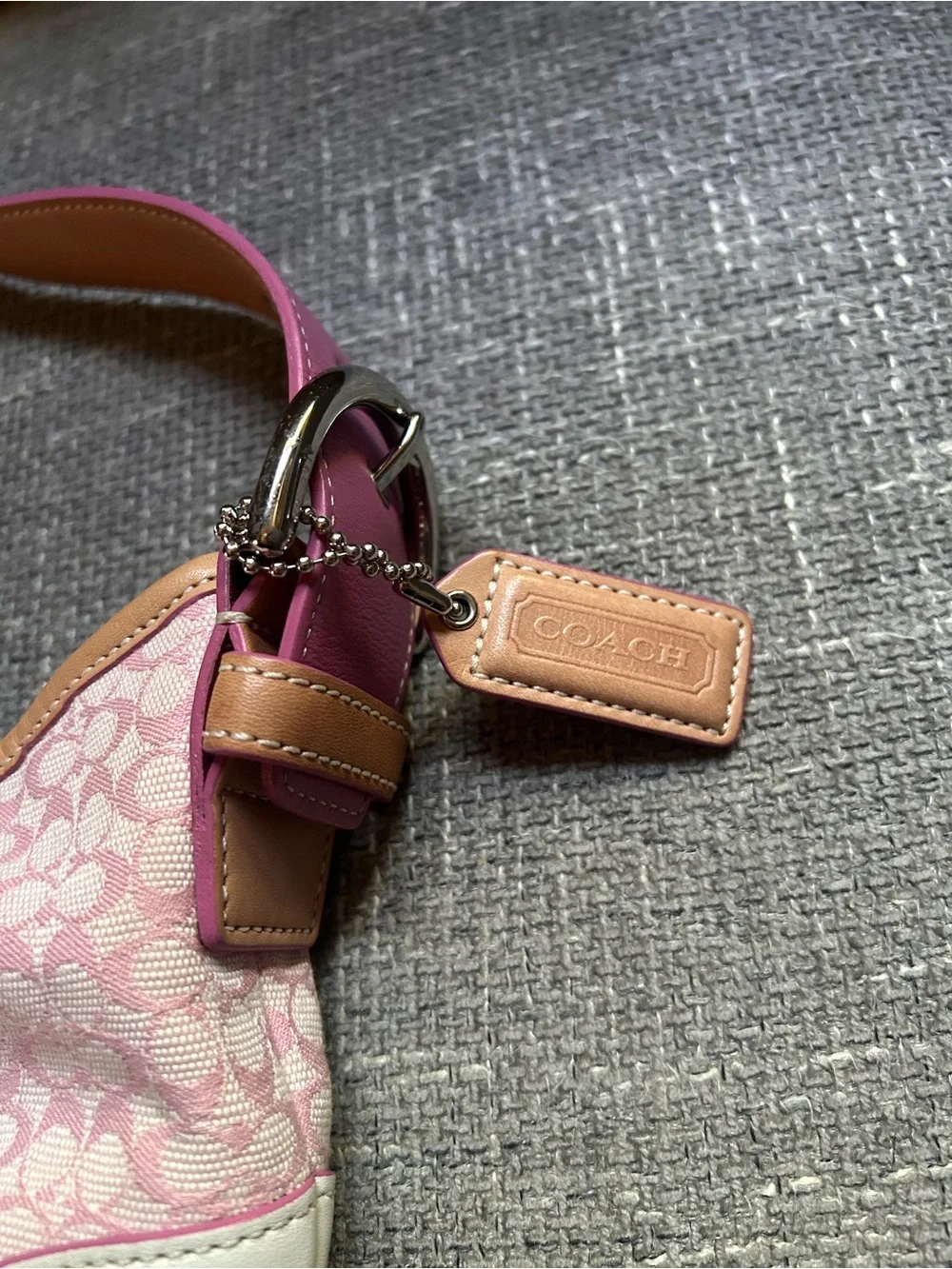 Coach Pink Signature Canvas Hobo with Cream Leather Trim